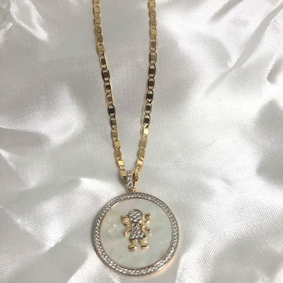 18k Gold Filled CZ Girl & Boy Necklace - Picture 5 of 9